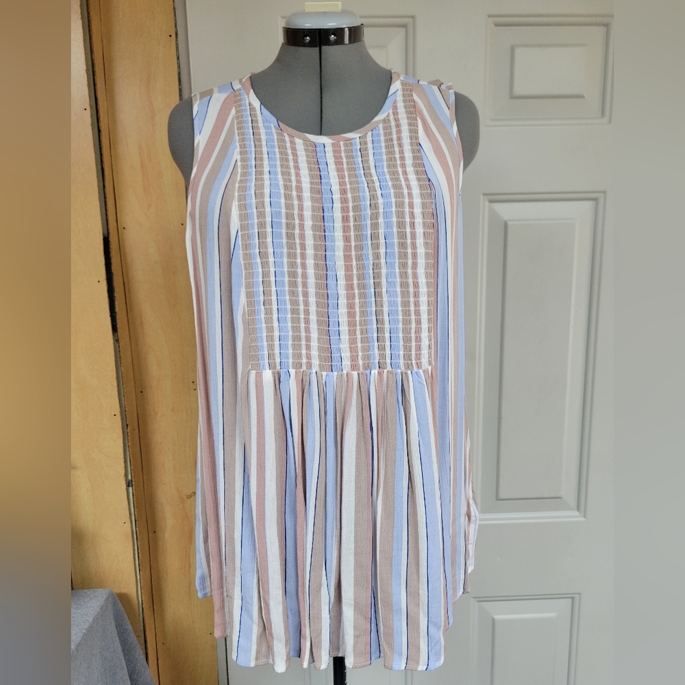 Torrid Striped Crinkle Sleeveless Blouse